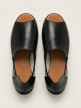 Black Leather Open-Toe Slingback Flats